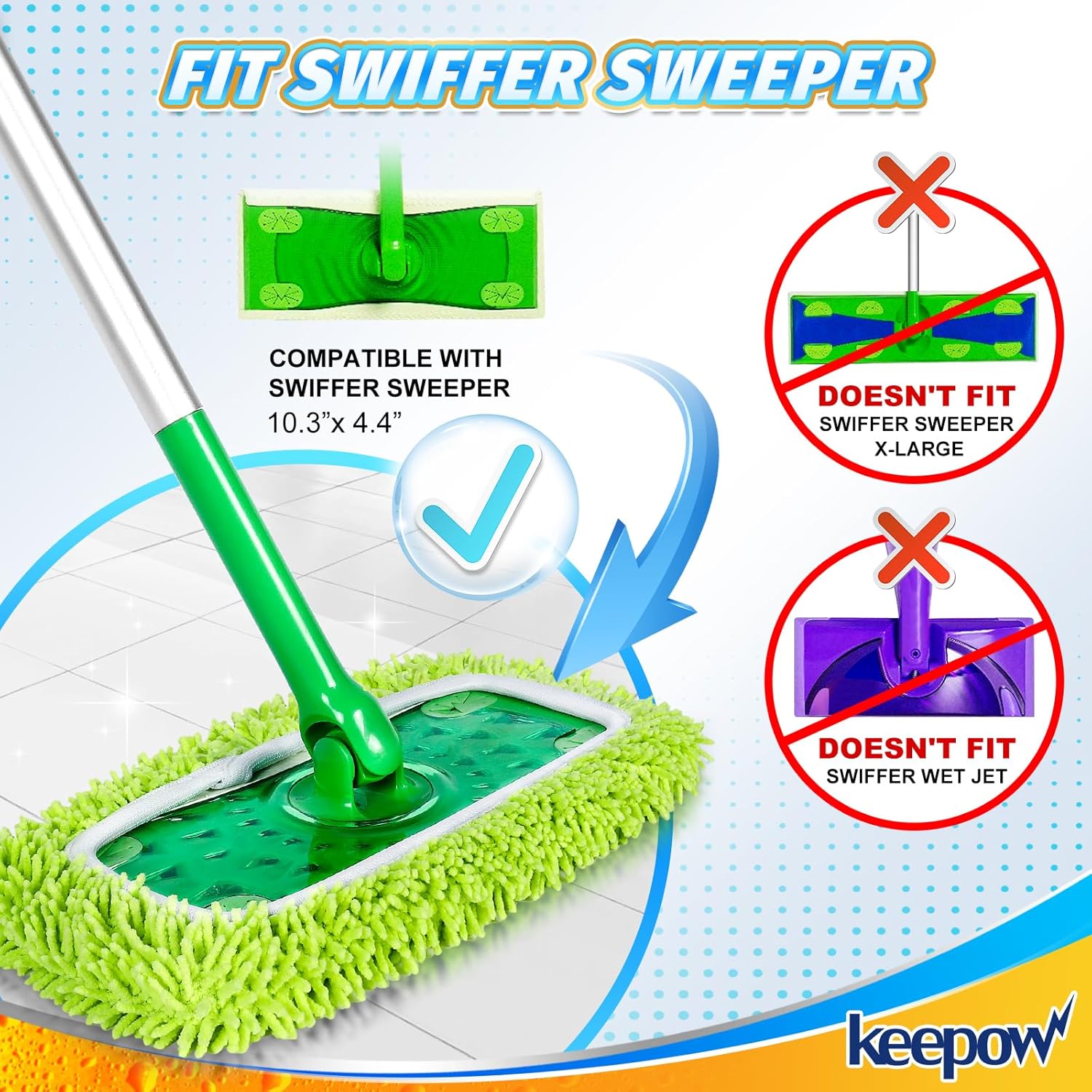 KEEPOW Reusable Mop Pads for Swiffer 2-Pack