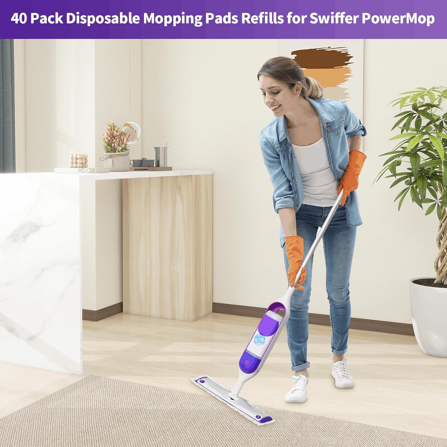 40 Pack Disposable Mopping Pads for Swiffer PowerMop Multi-Surface Wood Mops