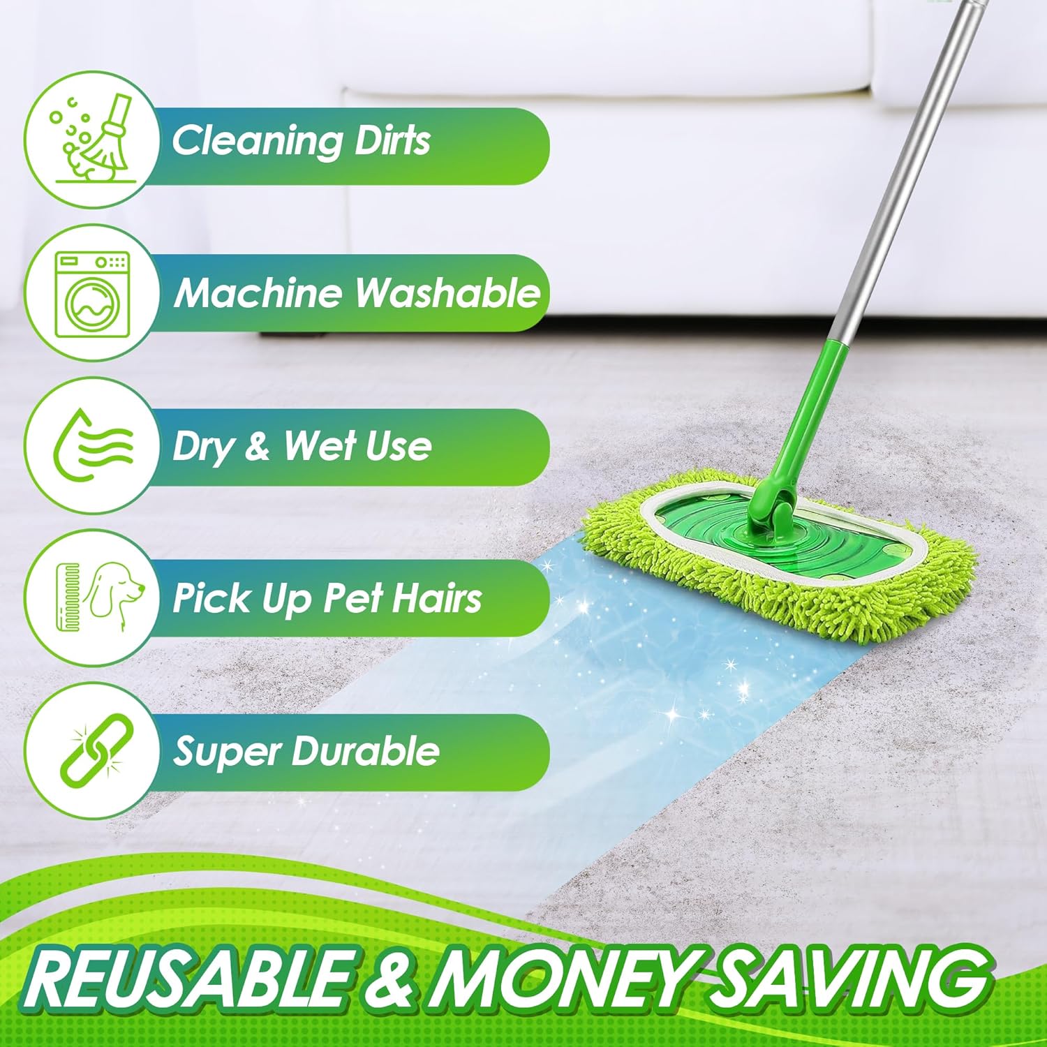 NEWE Reusable Microfiber Mop Pads 4 Pack Swiffer Compatible