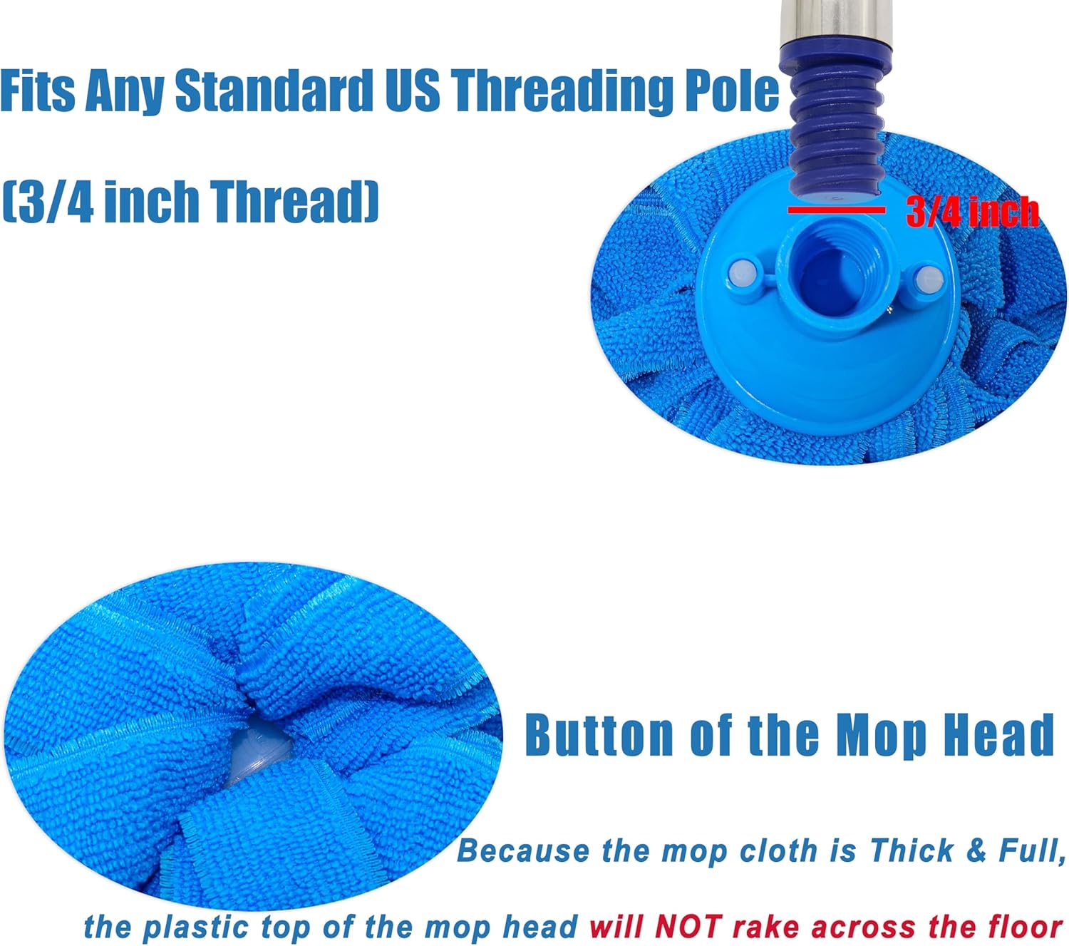EaseYourDay Microfiber Mop Refill Blue 3pcs for 34 inch Poles