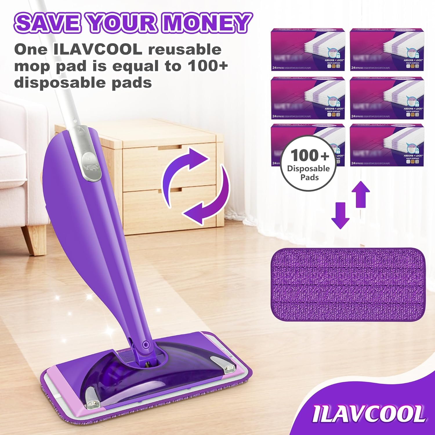 ILAVCOOL 9 Pack Reusable Mop Pads for Swiffer WetJet