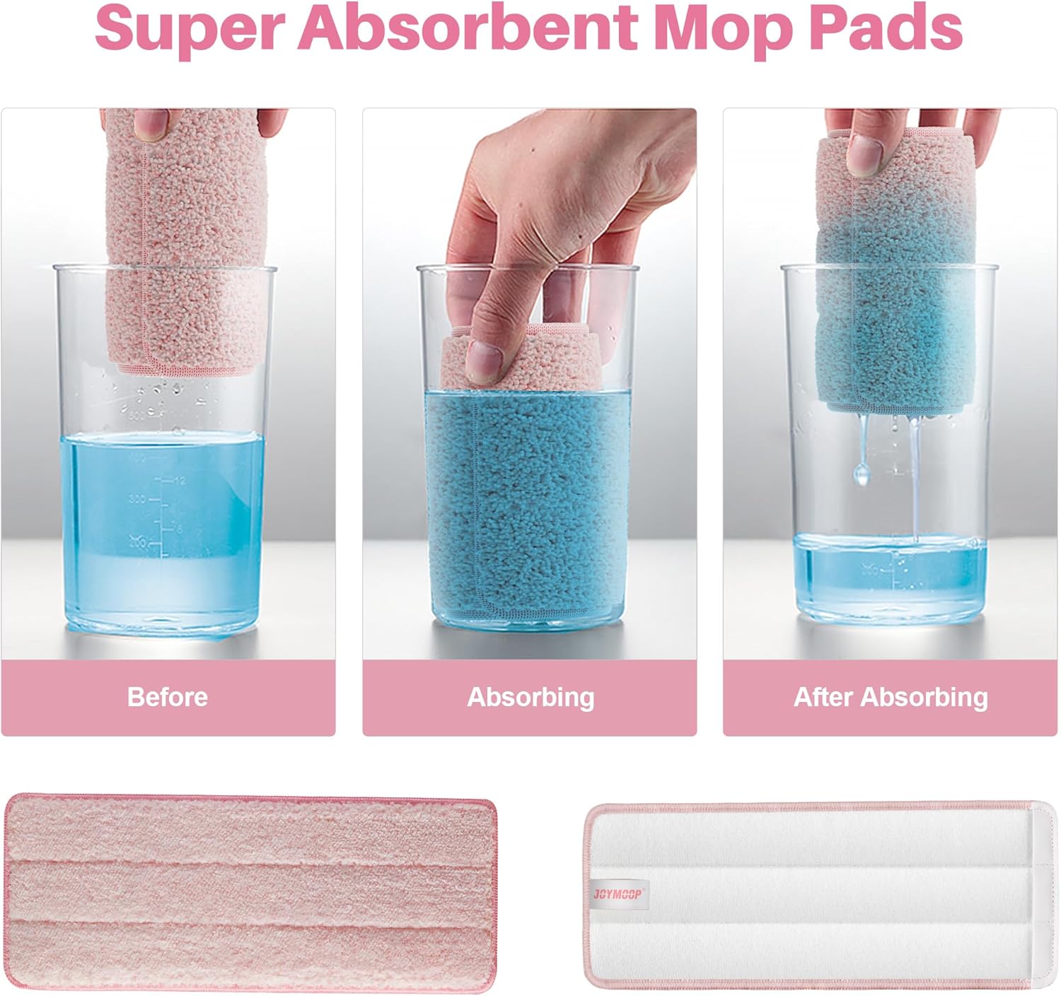 JOYMOOP 13inch Flat Mop Pads - Pink Pack of 4 Refills