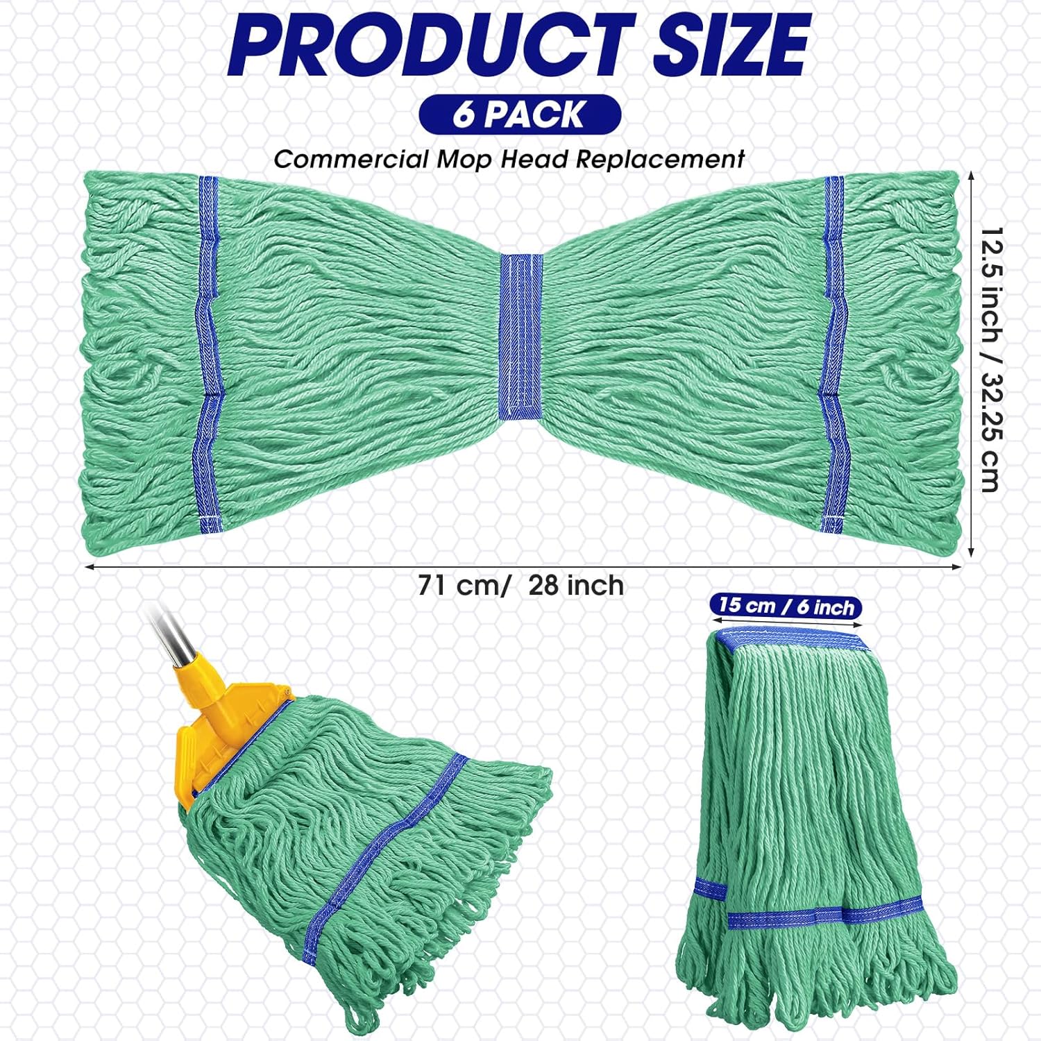 6 Pack Heavy Duty Cotton String Mop Heads - Green Blue