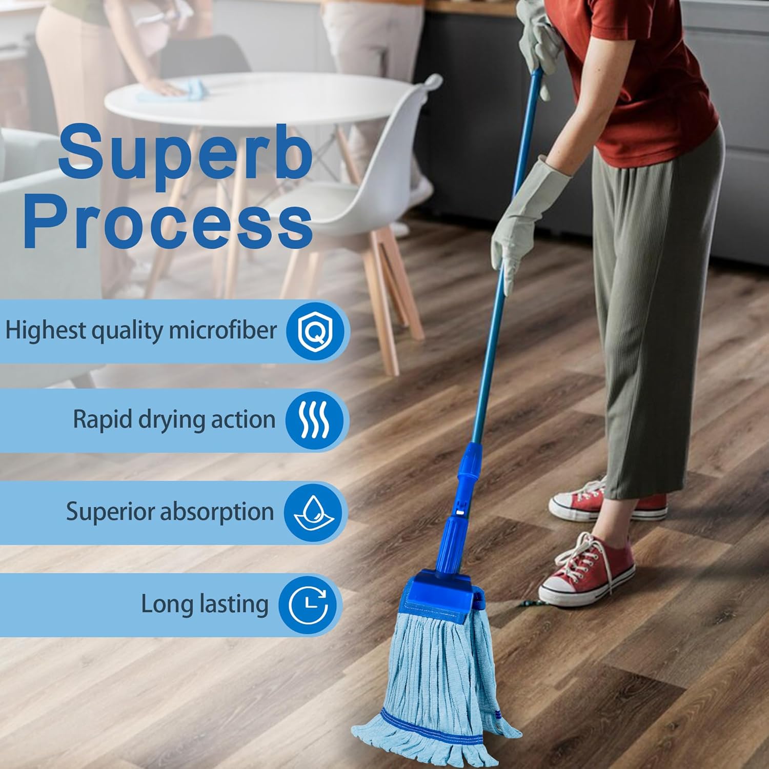 2 Pack Heavy Duty Microfiber Mop Heads - 400GSM Industrial Wet Mop Refills