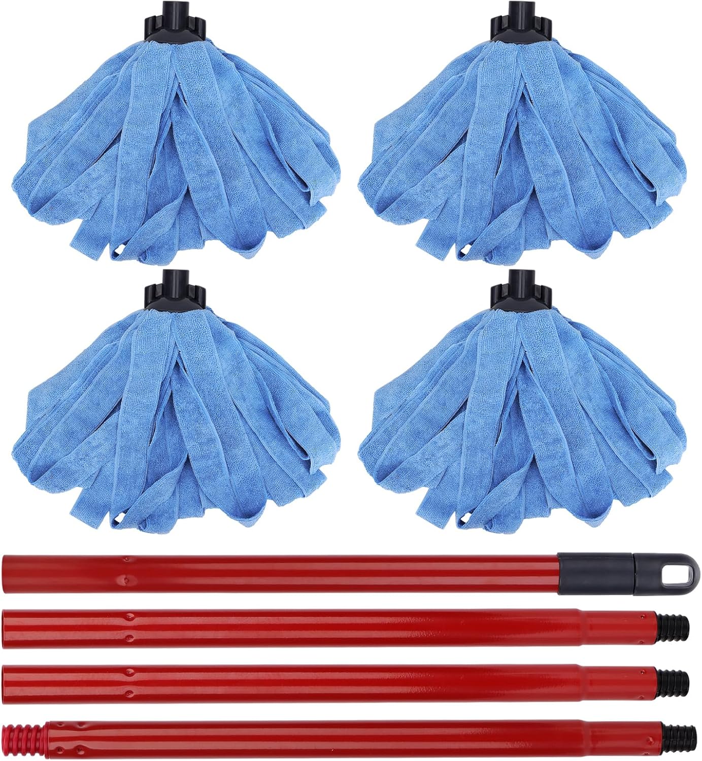 BeiLan Microfiber Mop Heads Replacements - 4 Blue Cloths with 1 Handle