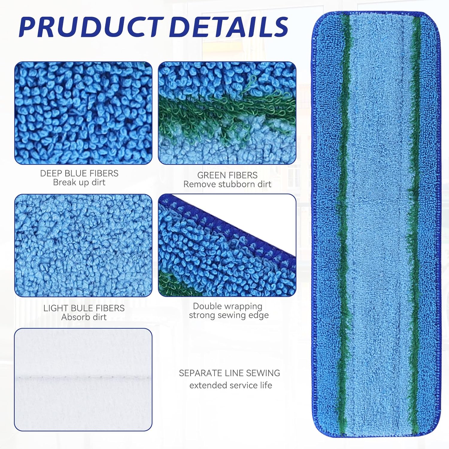 Upgraded Microfiber Mop Pads for Rubbermaid 18 Inch Mops 8 Pack