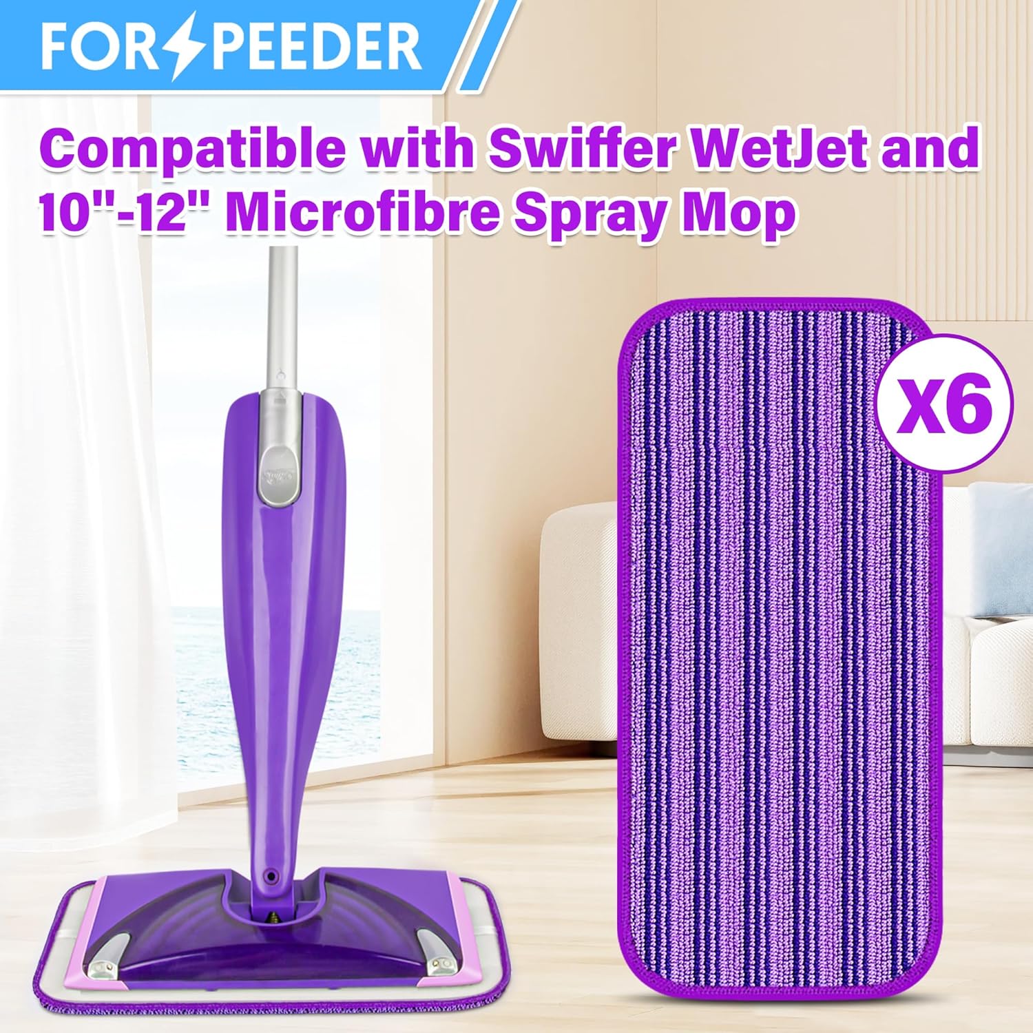 FORSPEEDER 6 Pack Reusable Mop Pads for Swiffer WetJet