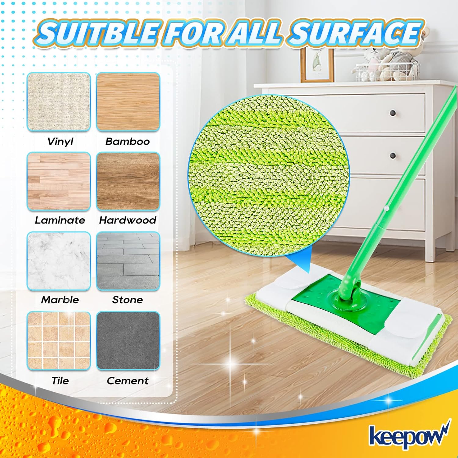 KEEPOW Reusable Mop Pads for Swiffer Sweeper Mop 6 Pack 1
