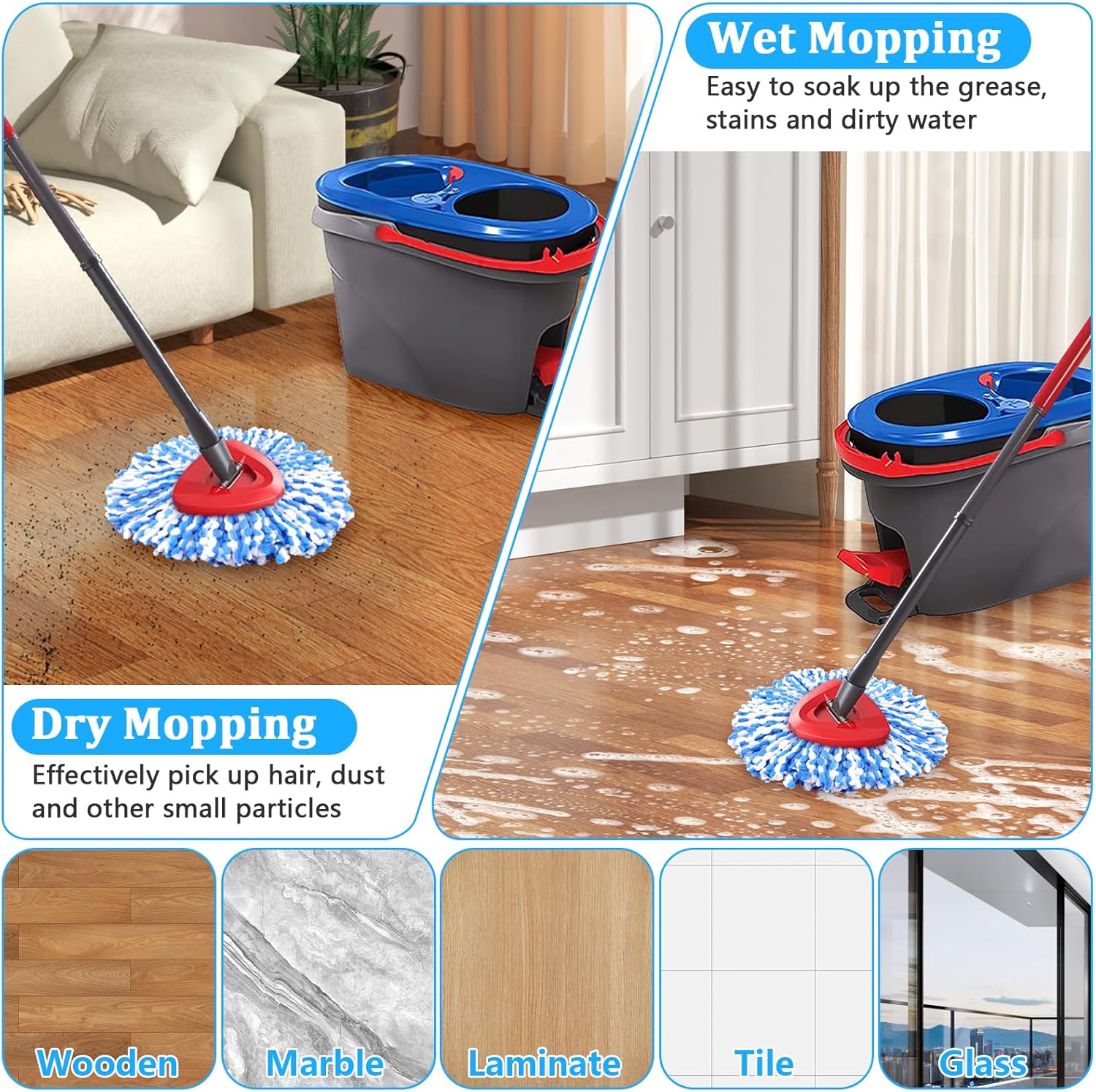 NICEMOVIC 4-Pack Mop Heads for O-Ceda RinseClean 2-Tank System