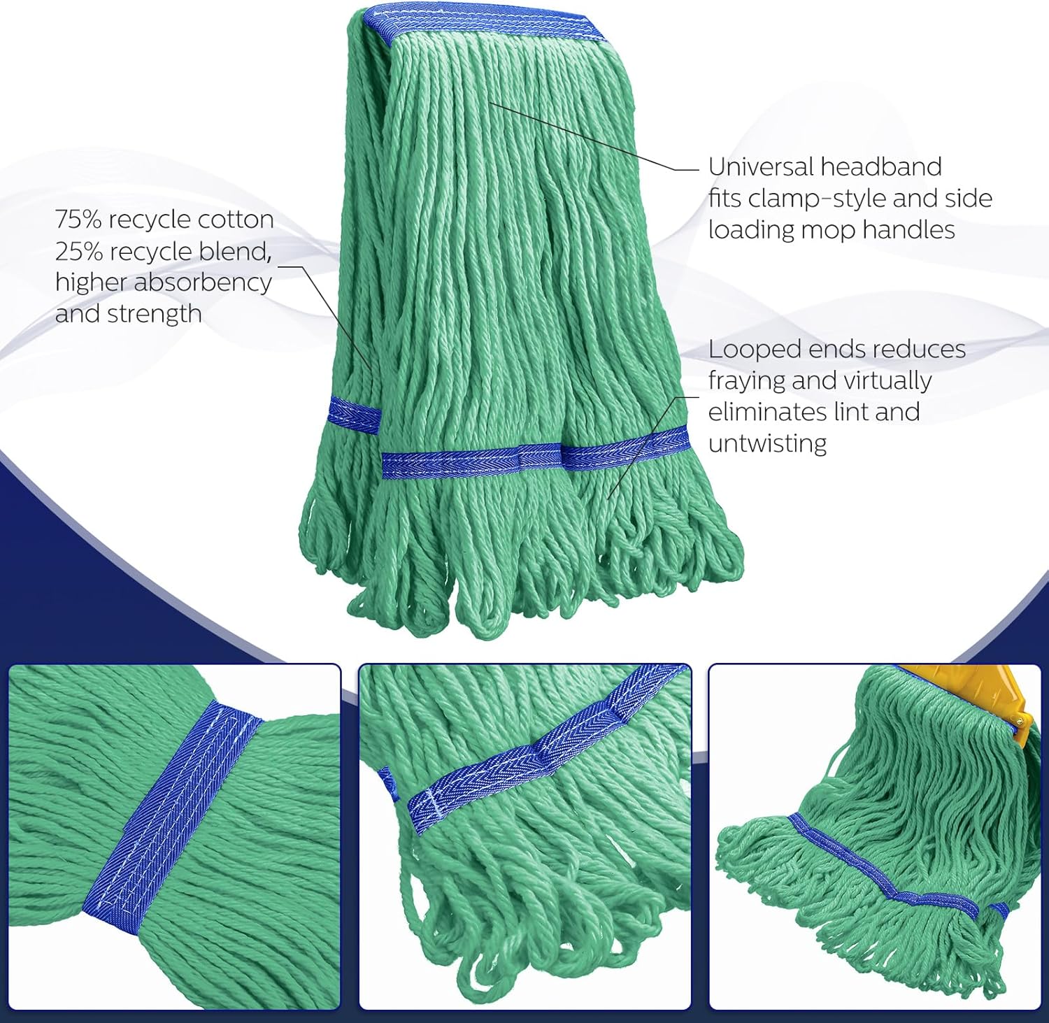 6 Pack Heavy Duty Cotton String Mop Heads - Green Blue