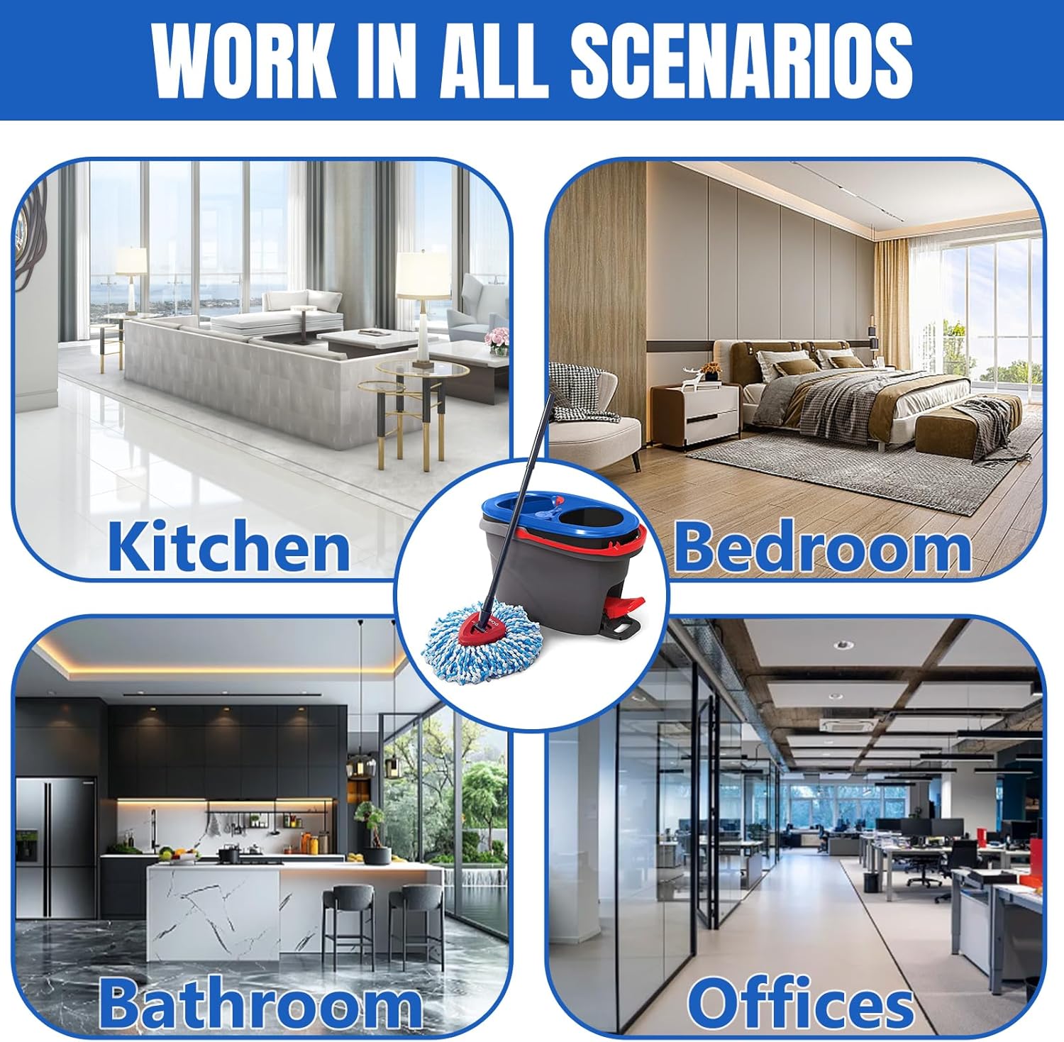 16 Pcs Spin Mop Replacement Heads 2 Tank System Microfiber Blue White