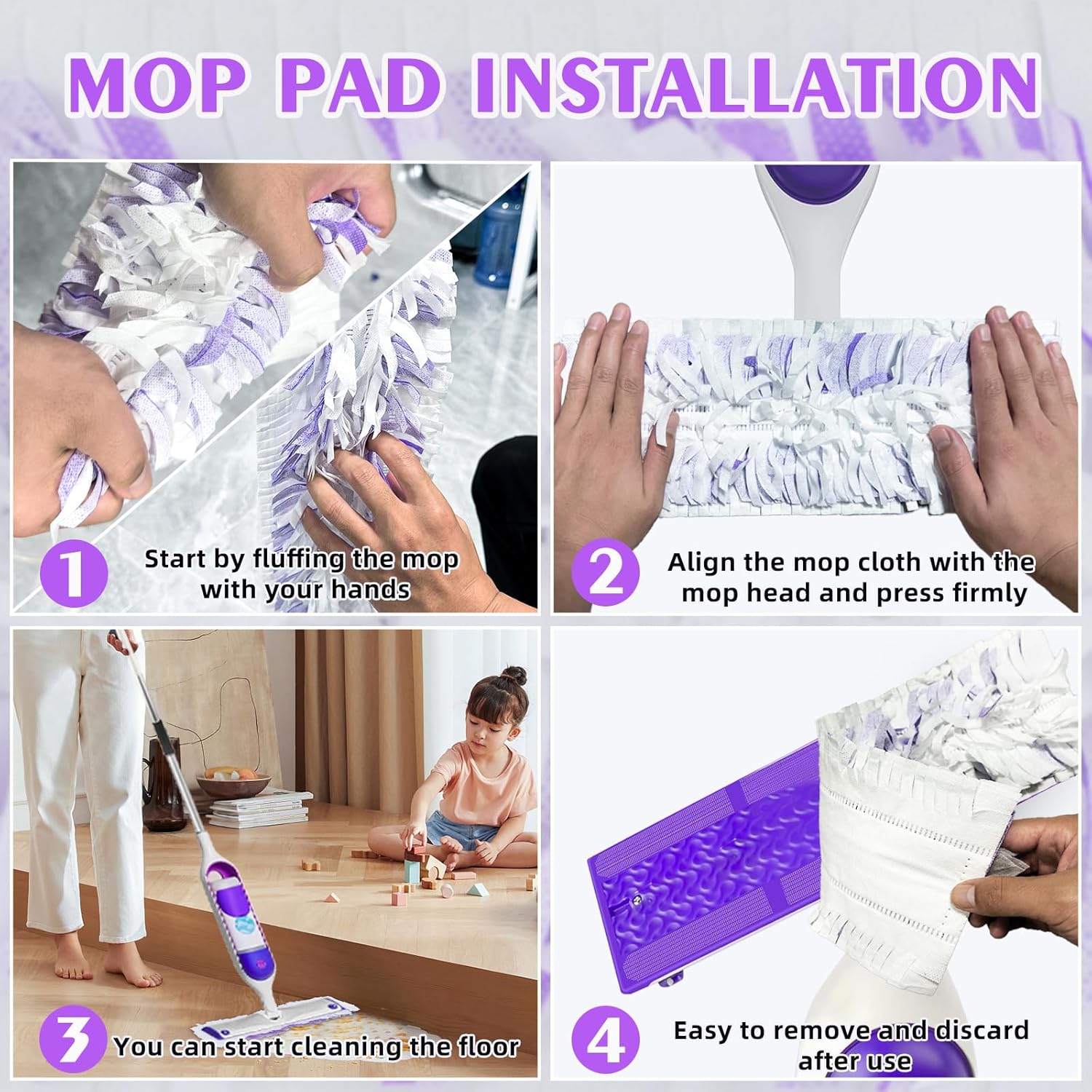 SAUAUSUN 50 Count Heavy-Duty Power Mop Pads for Swiffer