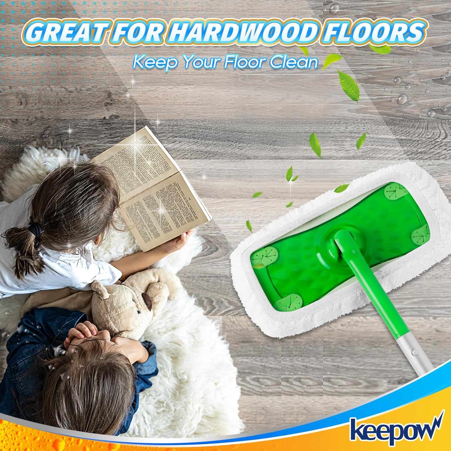 KEEPOW Reusable Mop Pads for Swiffer 2-Pack