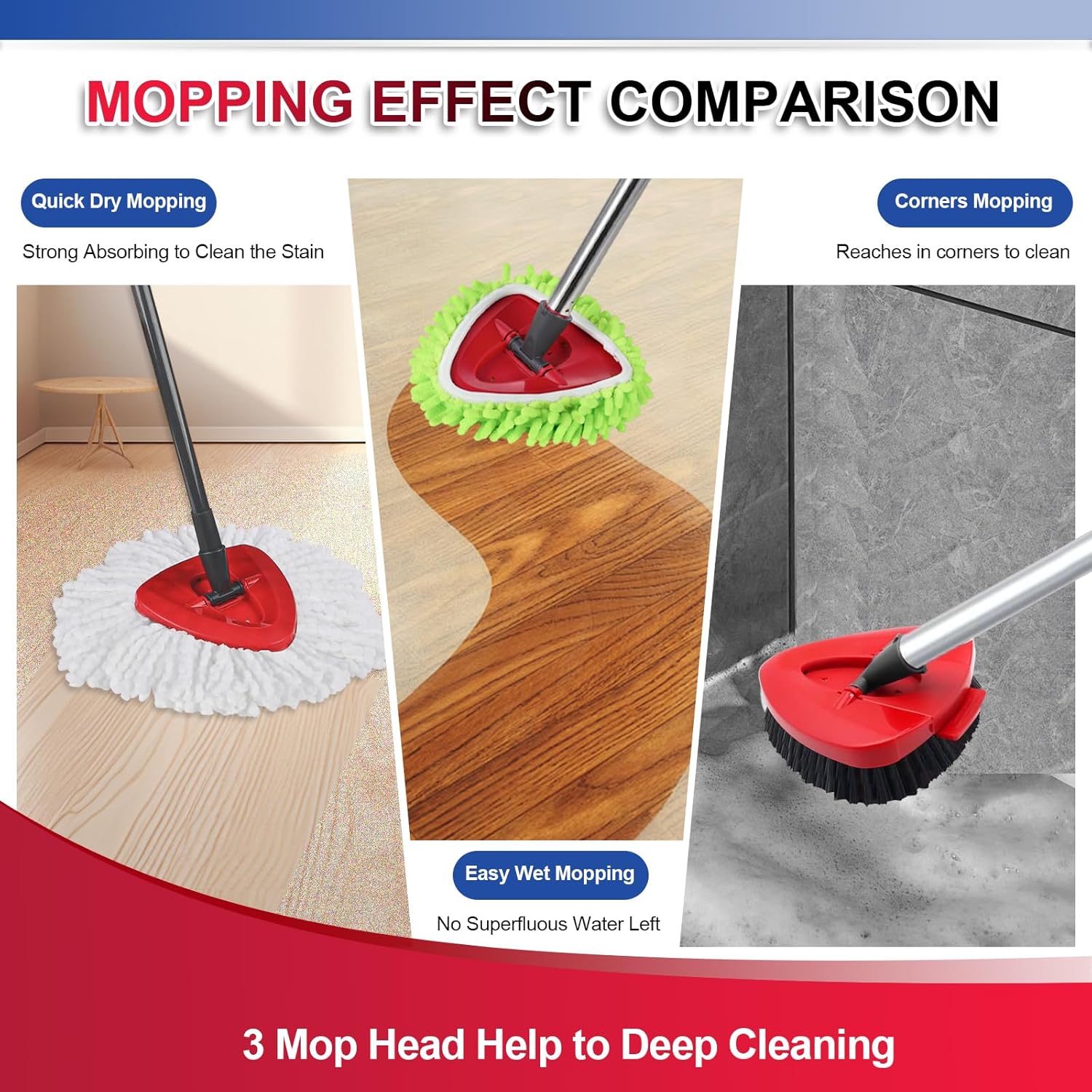 BywoBywo Upgraded Scrub Brush Mop Replacement Set 7 Pack