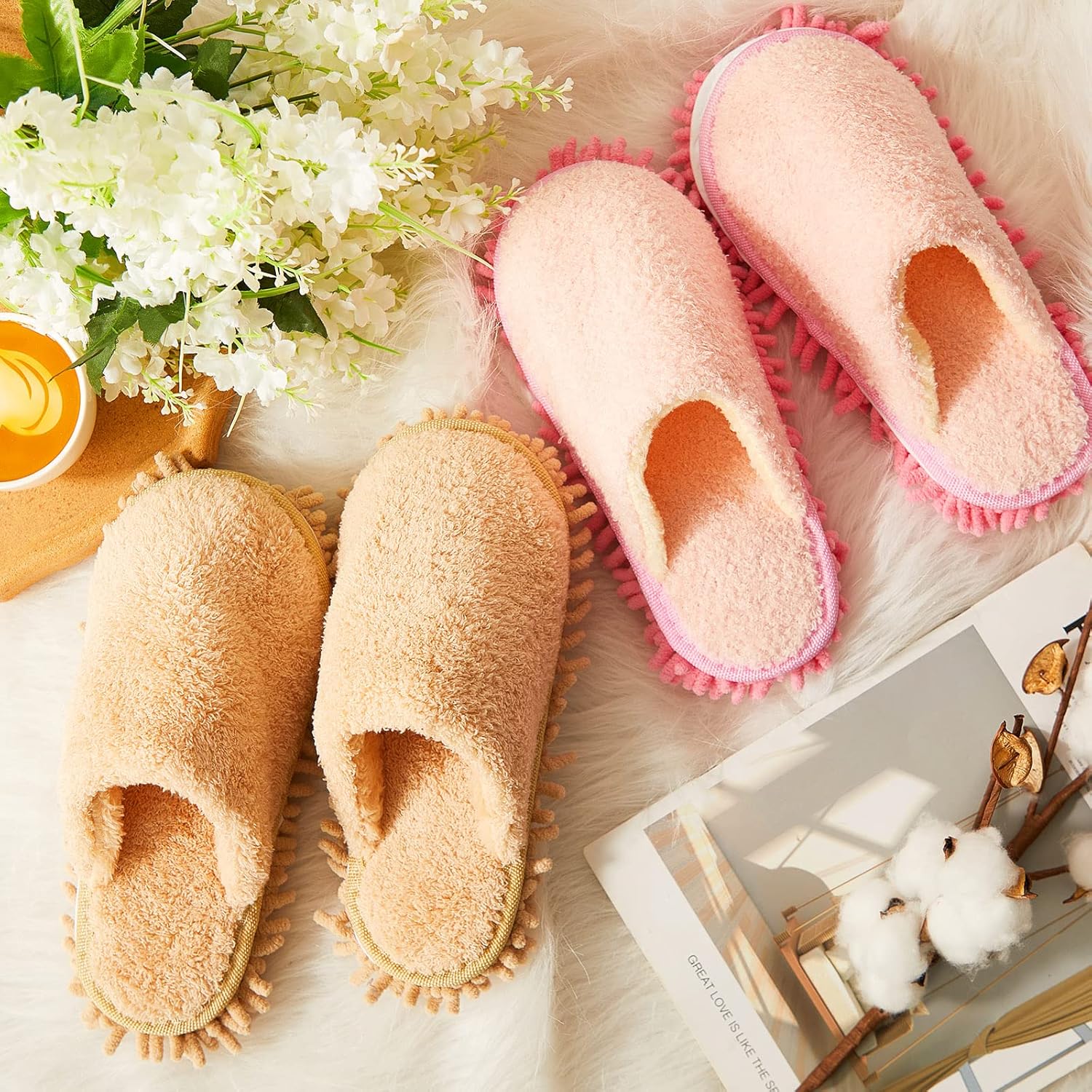 Gerrii 4 Pair Microfiber Mop Slippers for Men Women Kitchen Cleaning