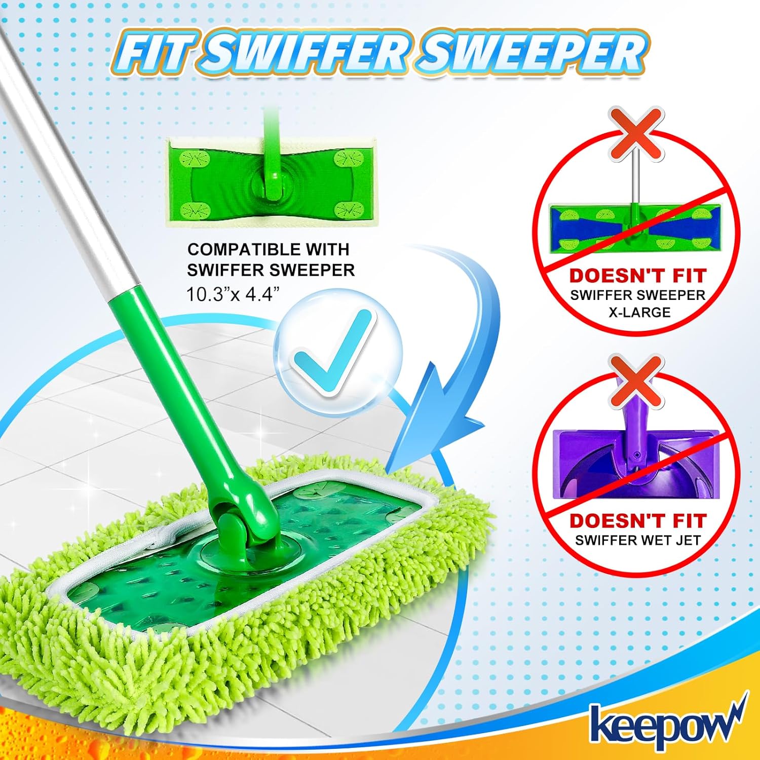 KEEPOW Reusable Microfiber Mop Pads 8 Pack