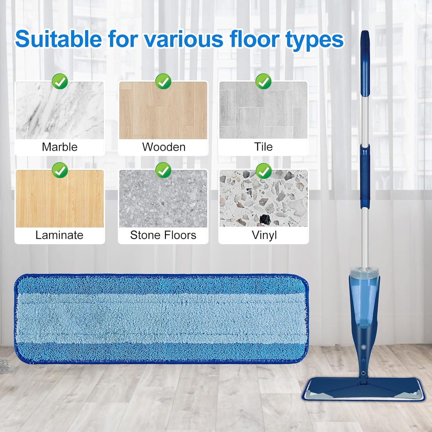 Yuunaie 3 Pack 18 Inch Microfiber Mop Replacement Pads for Bona