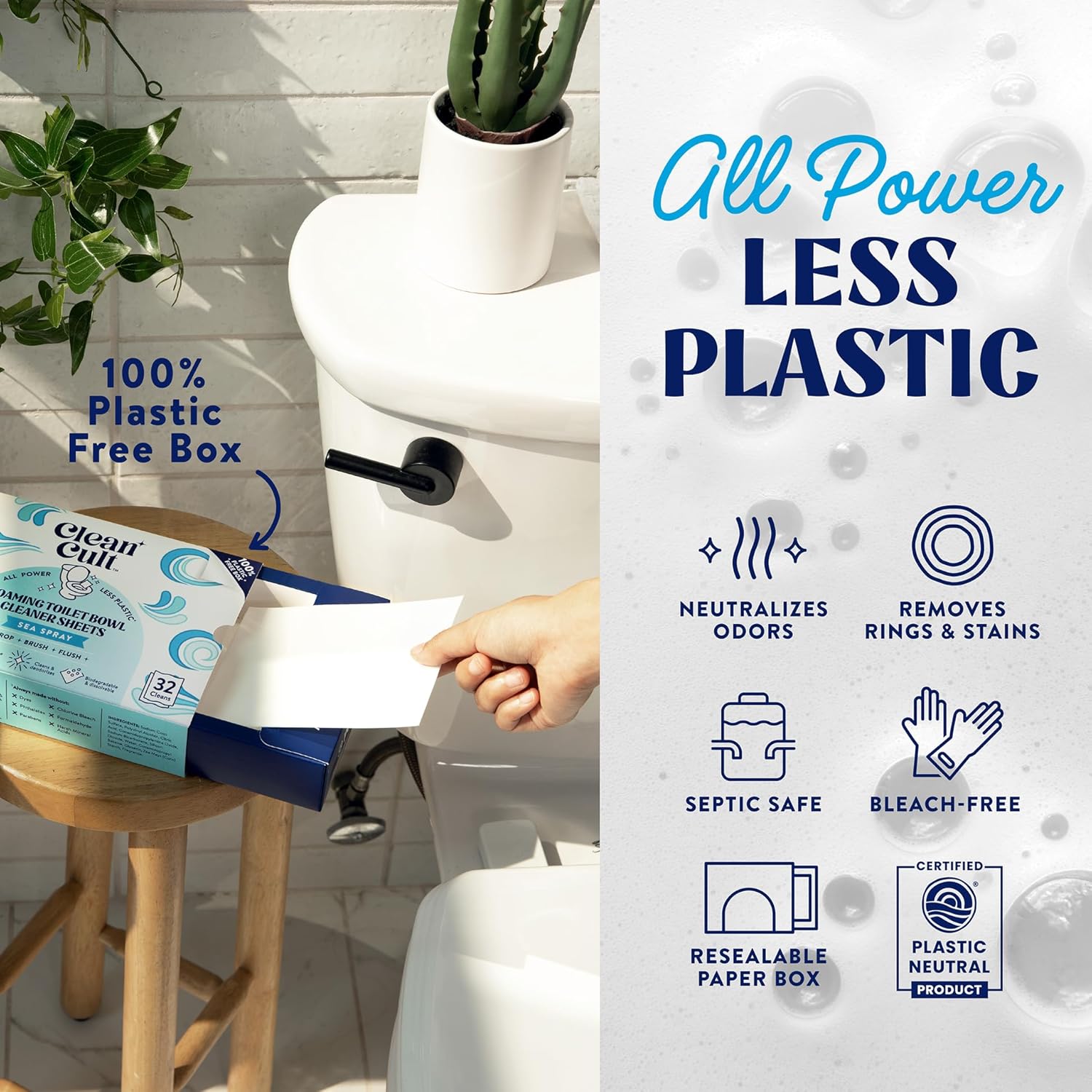 Cleancult Toilet Bowl Cleaner Sheets - 32 Uses Septic Safe Plastic-Free 1