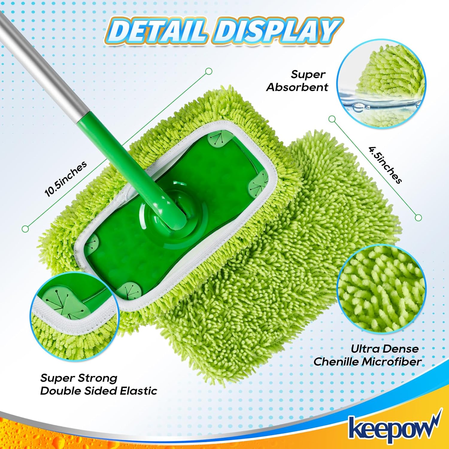 KEEPOW Reusable Microfiber Mop Pads 8 Pack