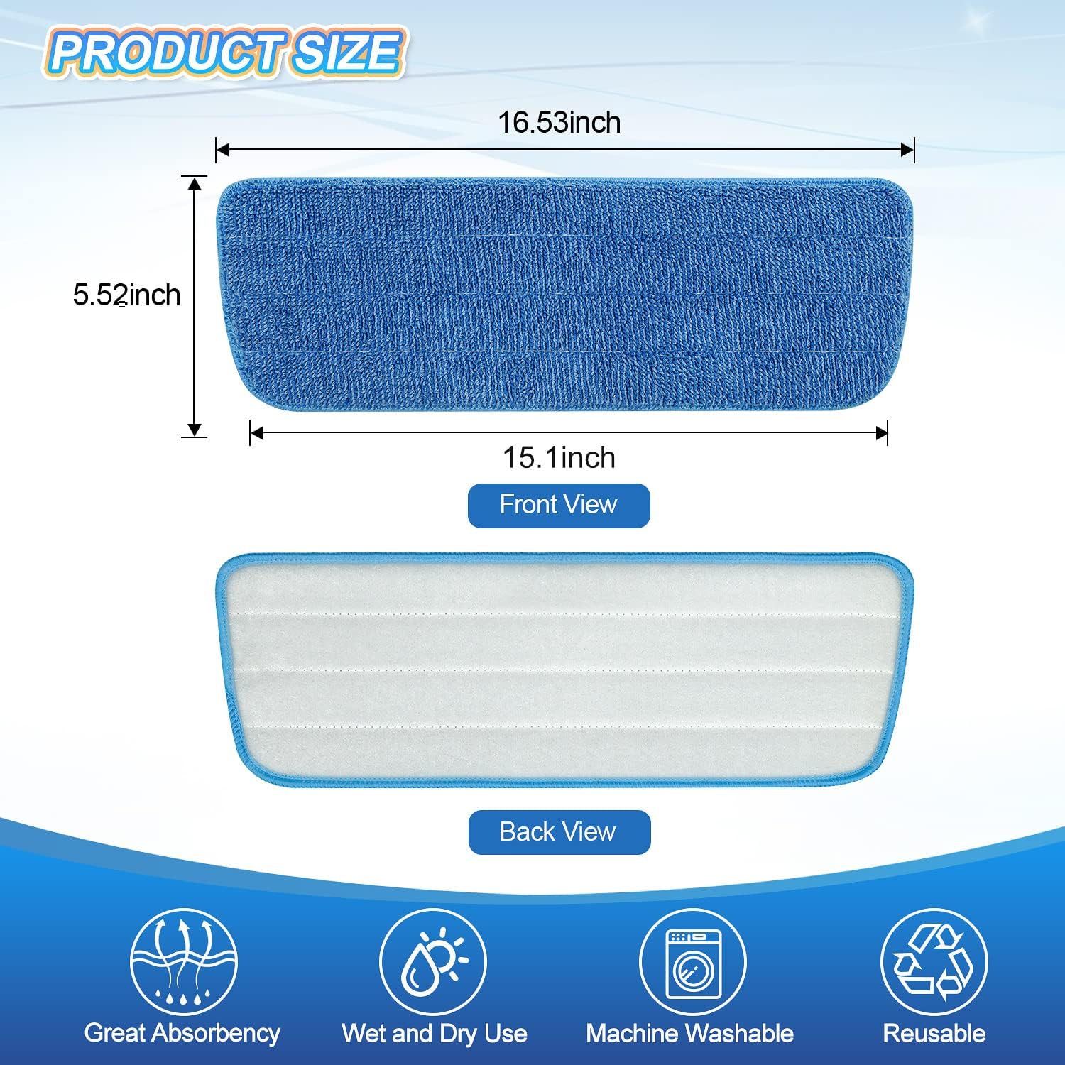 3 Pack Microfiber Mop Pads for Wet Dry Mop Replacement