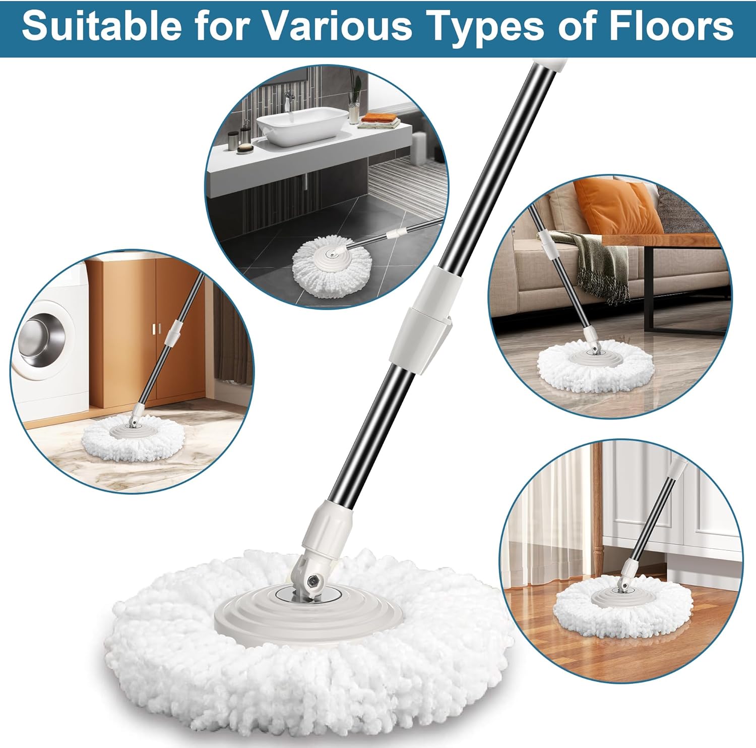 6 Pack Mop Head Replacements for RinseWise and FunClean Spin Mops