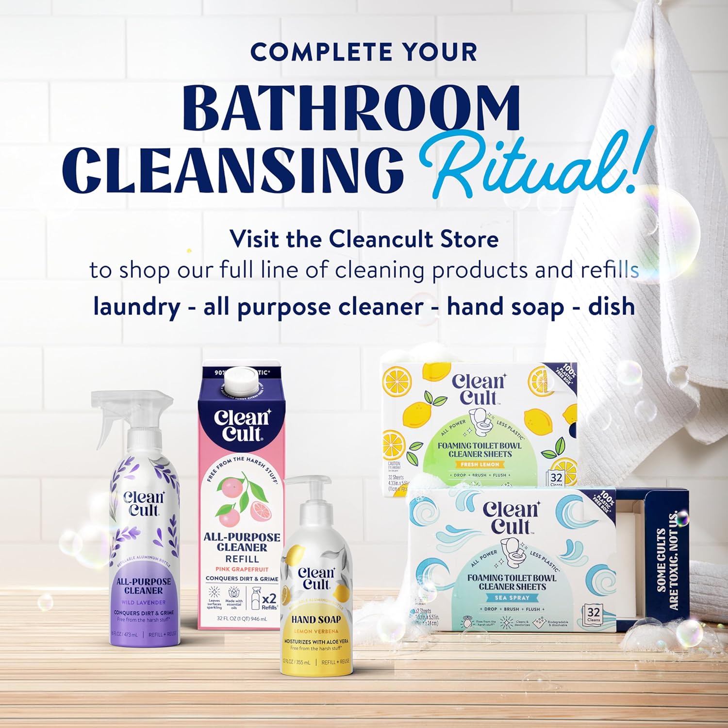 Cleancult Toilet Bowl Cleaner Sheets - 32 Uses Septic Safe Plastic-Free 1