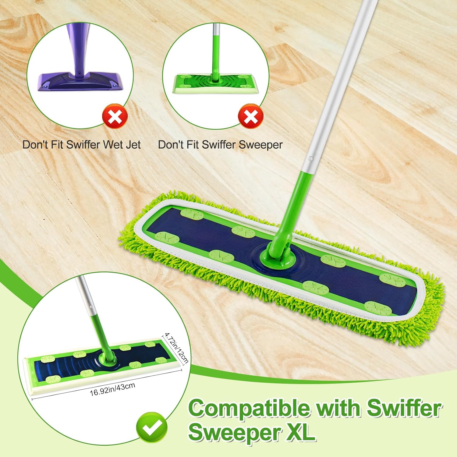 8 Pack Reusable Swiffer XL Mop Pads - Wet Dry Compatible
