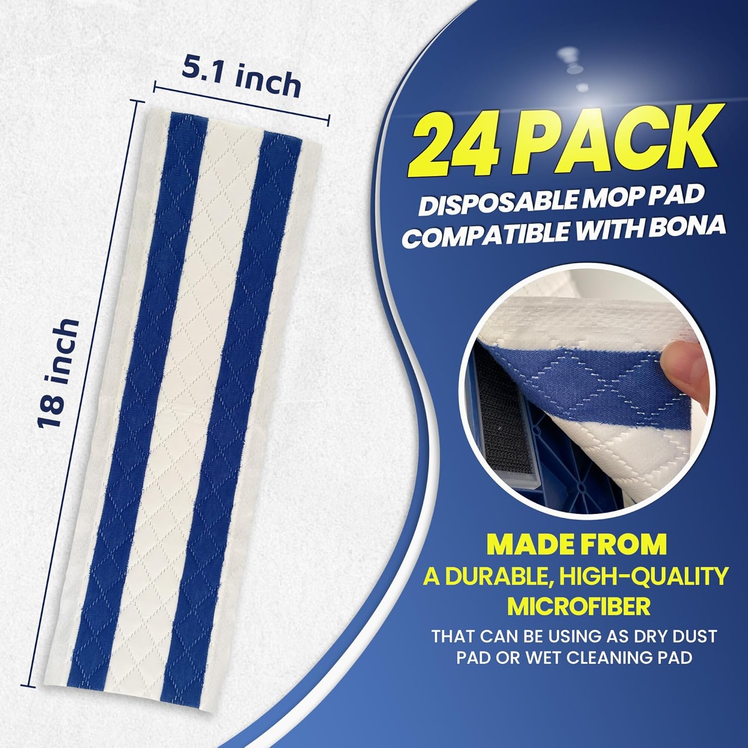 18 Inch Microfiber Mop Pad 24 Pack Replacement for Hook Loop Mop