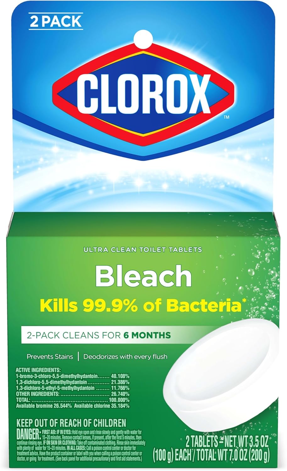 Clorox Ultra Clean Toilet Tablets with Bleach 2 Count 35 Ounces Each