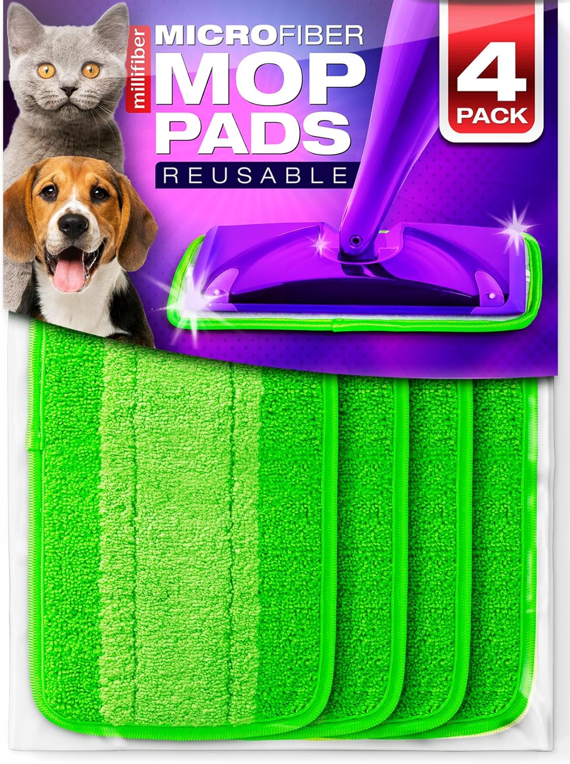 Millifiber Reusable Mop Pads 4 Pack - Eco-Friendly Swiffer WetJet Refill