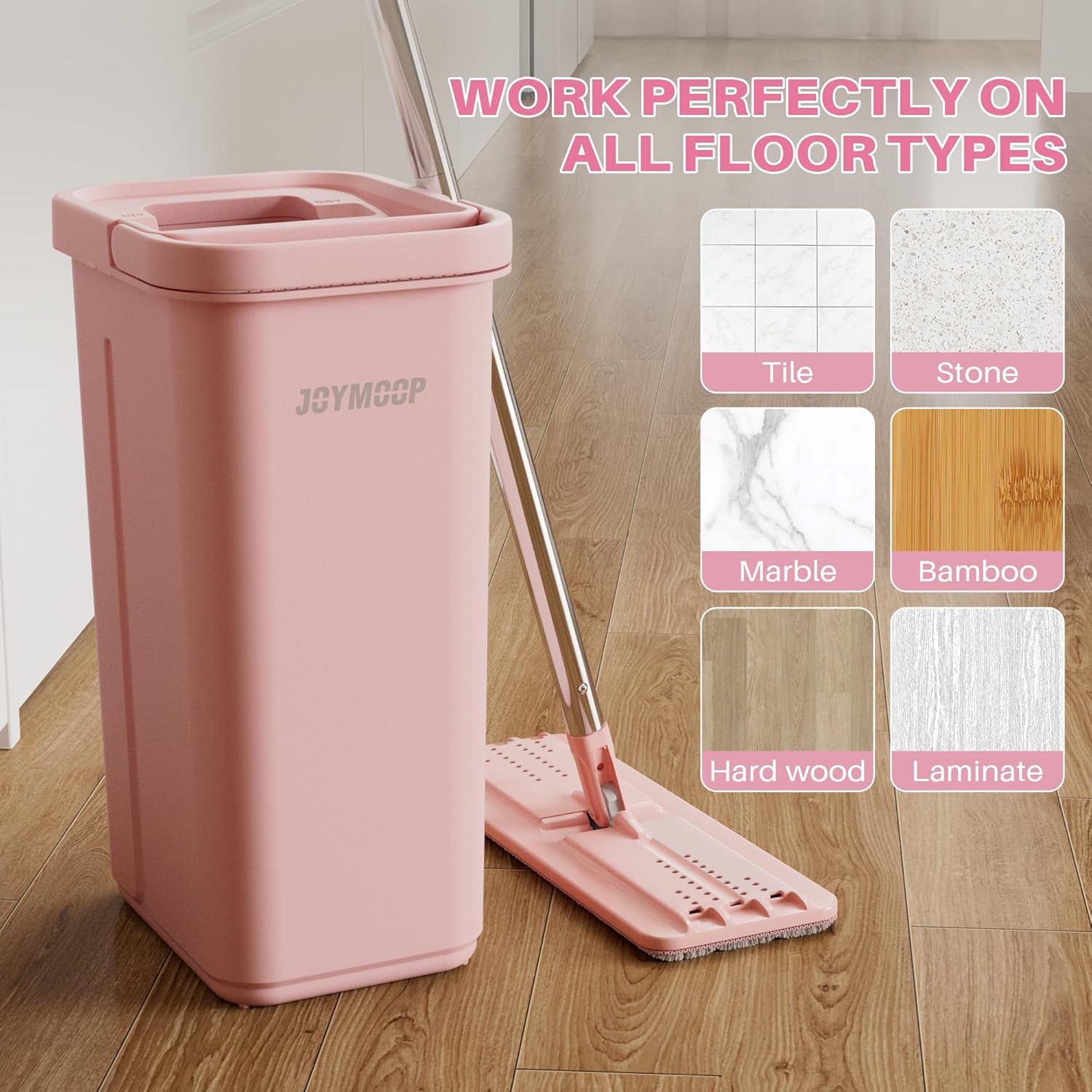 JOYMOOP 13inch Flat Mop Pads - Pink Pack of 4 Refills