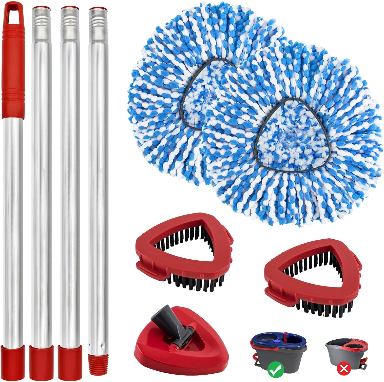 Heuihm 2 Spin Mop Heads 4-Section Handle Combo Set