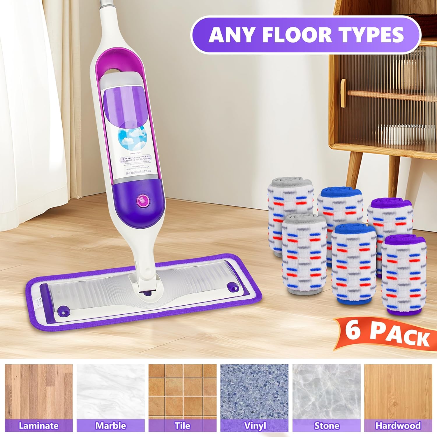 UMAYCOOL 6 Pack Reusable Swiffer Power Mop Pads Refills
