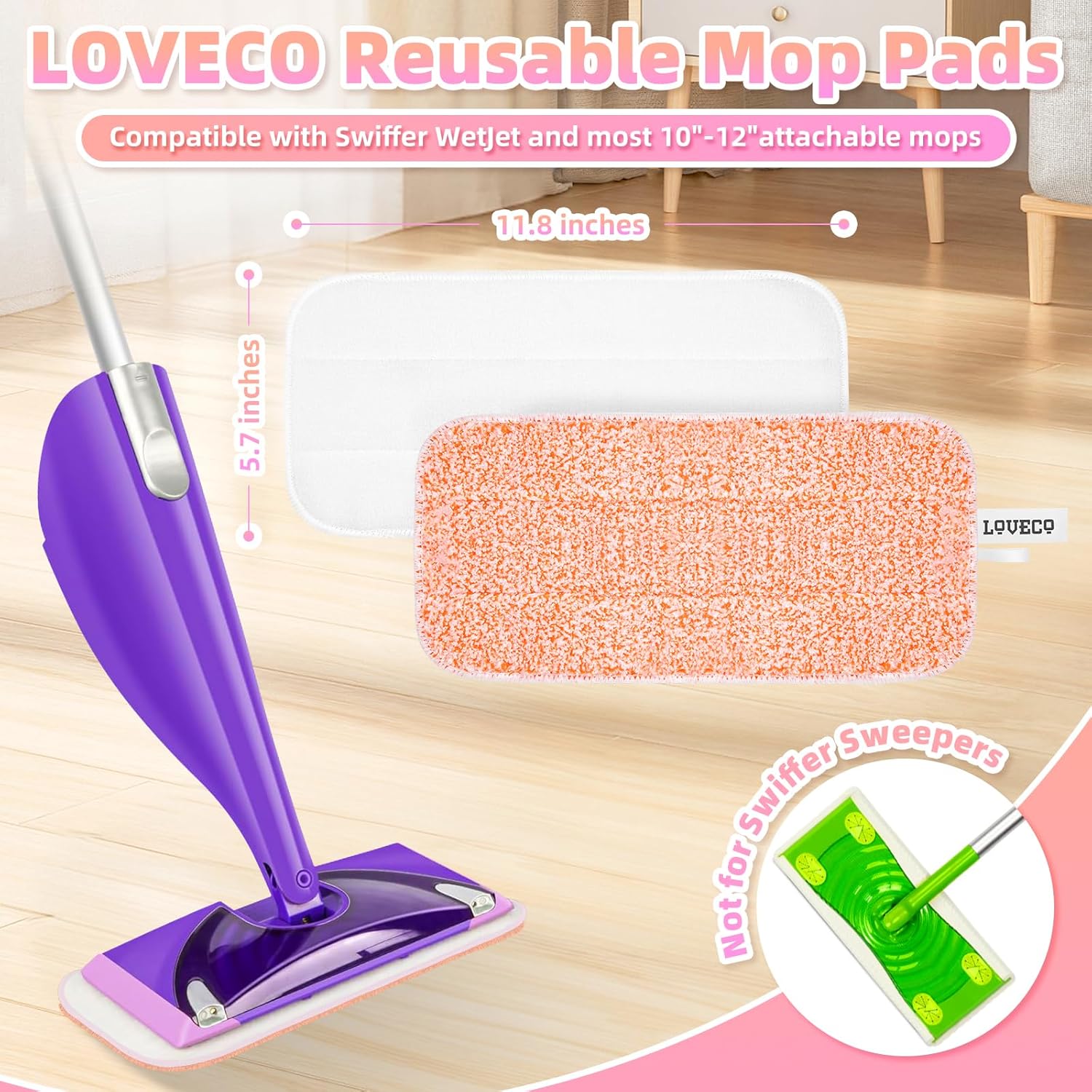 LOVECO Power Scrubbing Reusable Mop Pads 6 Pack