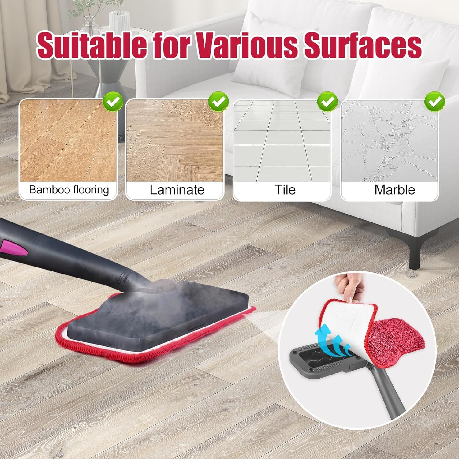 Yuunaie Steam Mop Pads 6-Pack for Schenley