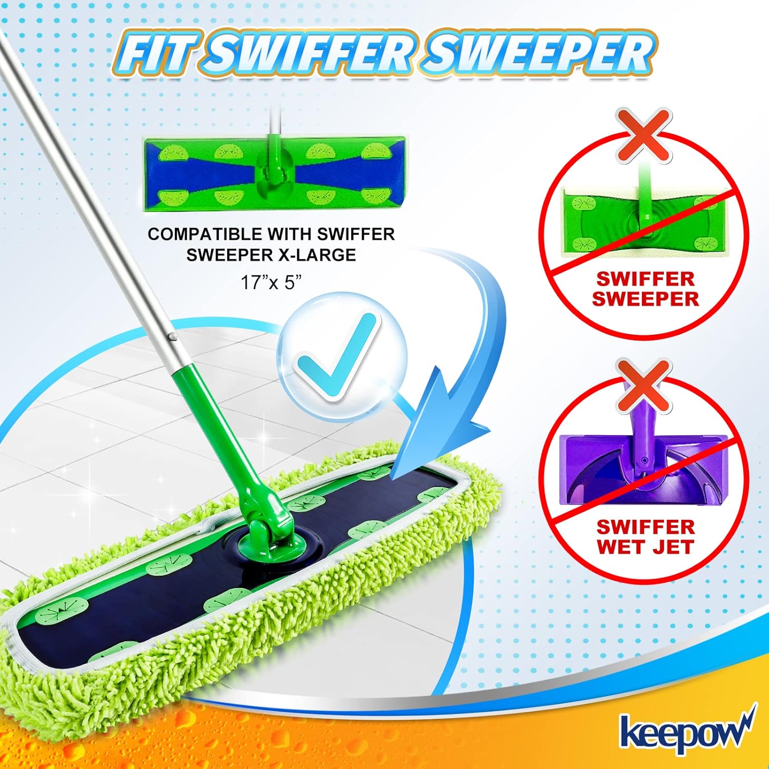 KEEPOW Reusable XL Wet Pads Refills for Swiffer XL Mop