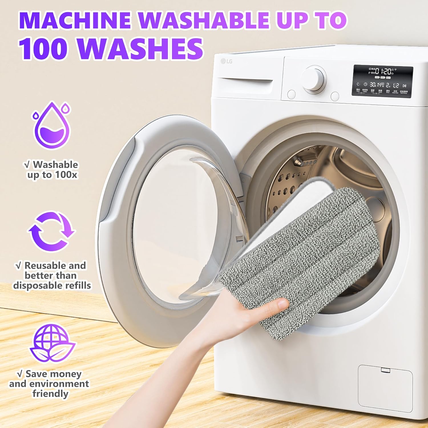 6 Pack Reusable Mop Pads for Swiffer PowerMop and All Floors