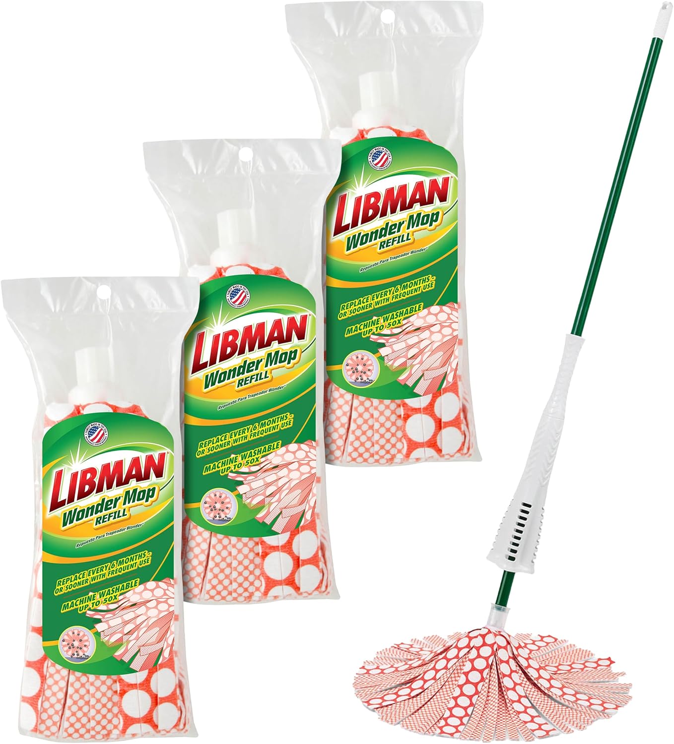 Libman Wonder Mop with 3 Refills - 62 Inch Handle