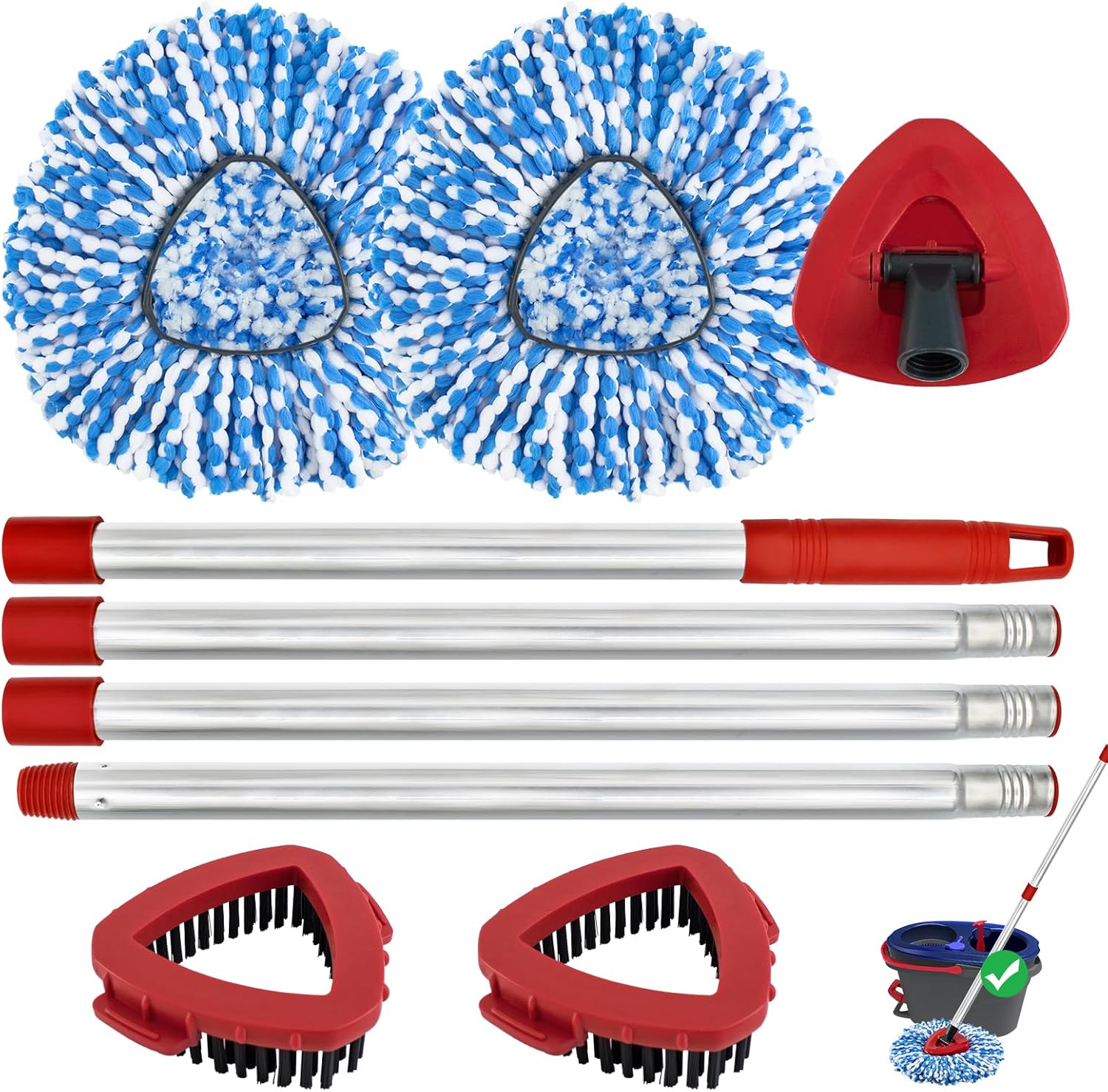 Heuihm 2 Spin Mop Heads 4-Section Handle Combo Set