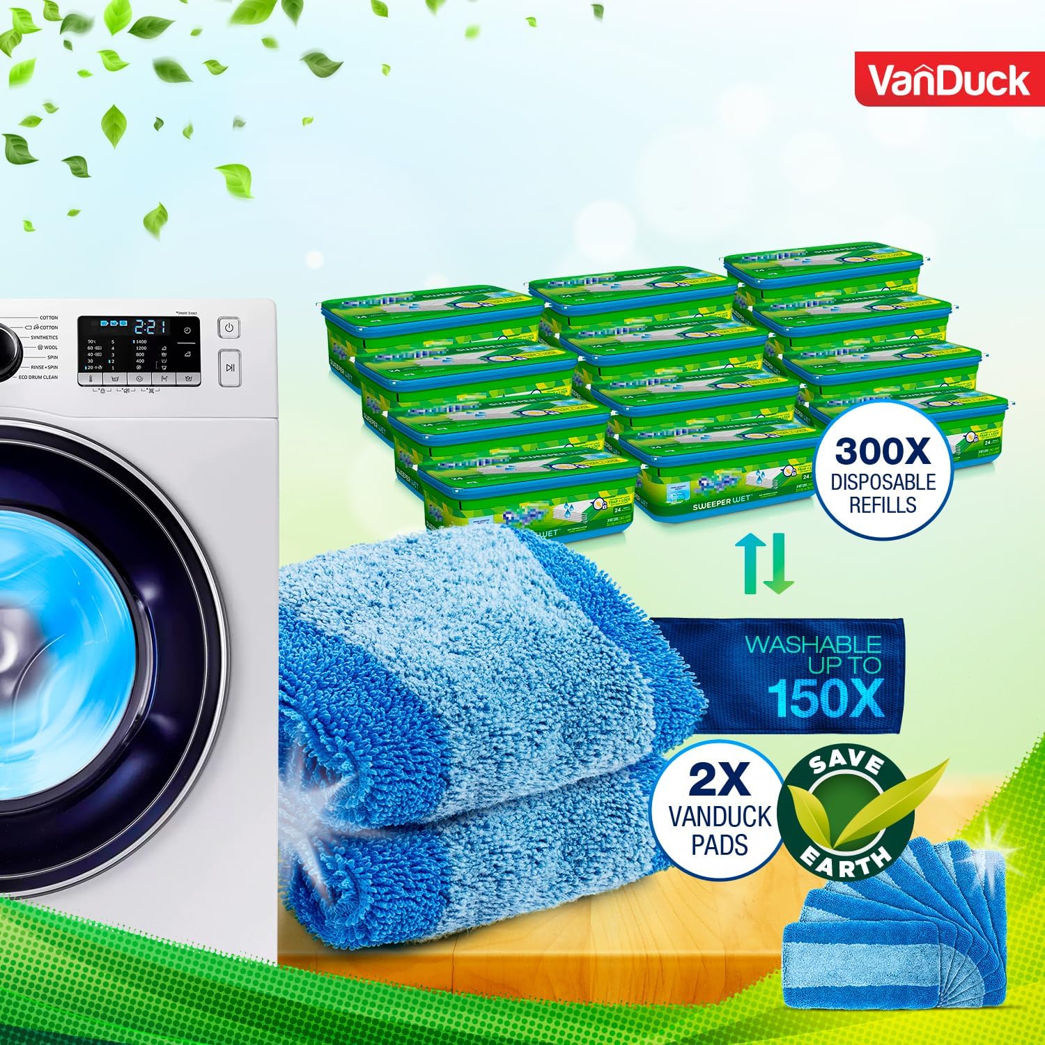 VanDuck Reusable Heavy Duty Mop Pads 2 Pack - Swiffer Compatible
