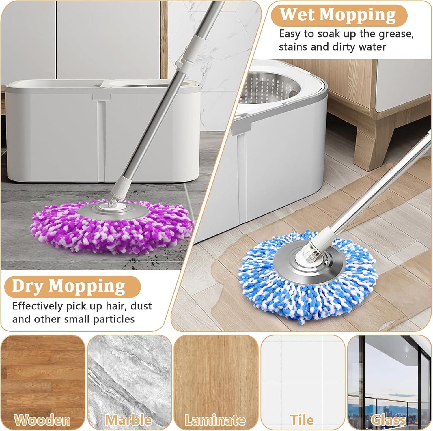 NICEMOVIC 5 Pack Microfiber Spin Mop Heads
