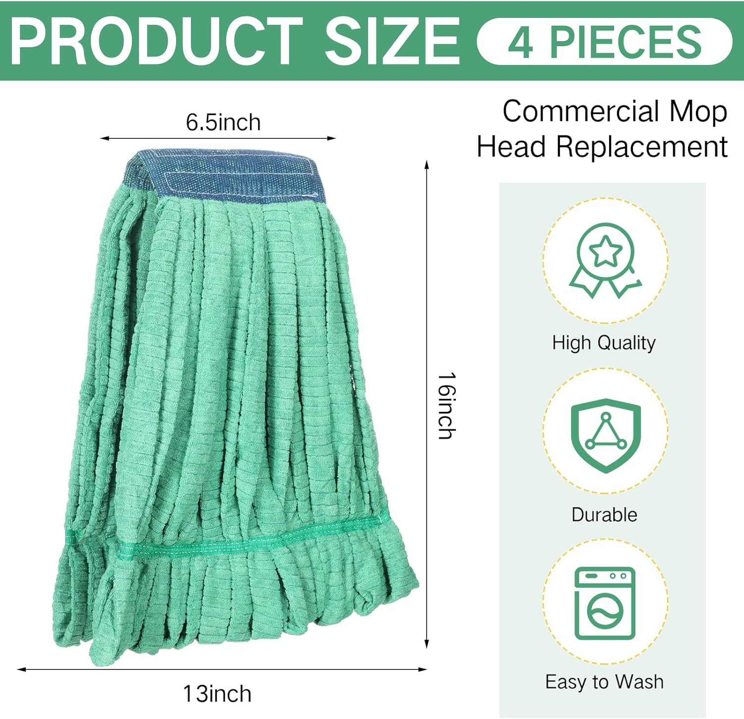Lallisa 4 Pcs Microfiber Mop Head Refill - Large Green