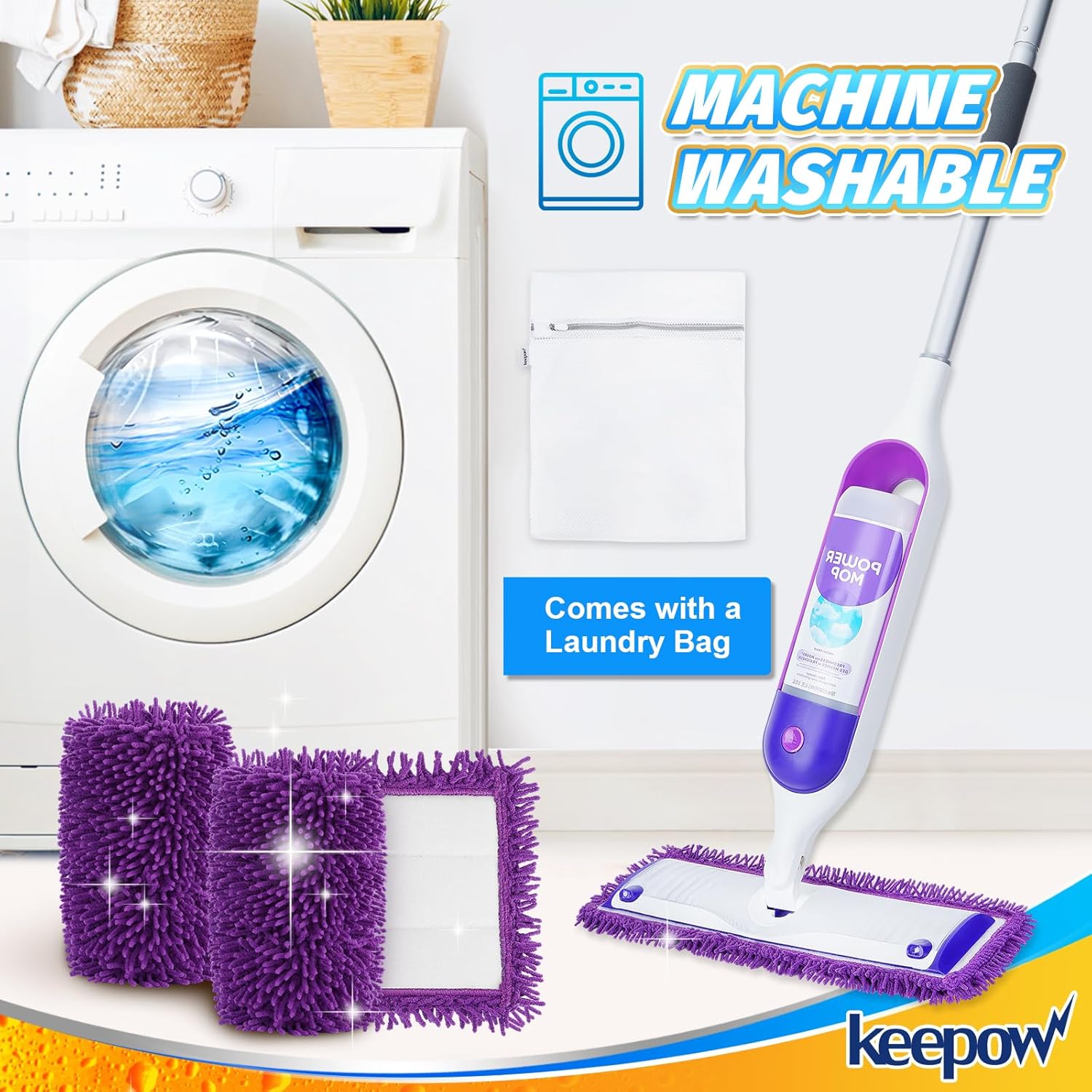 KEEPOW Reusable Microfiber Mop Pads 4 Pack