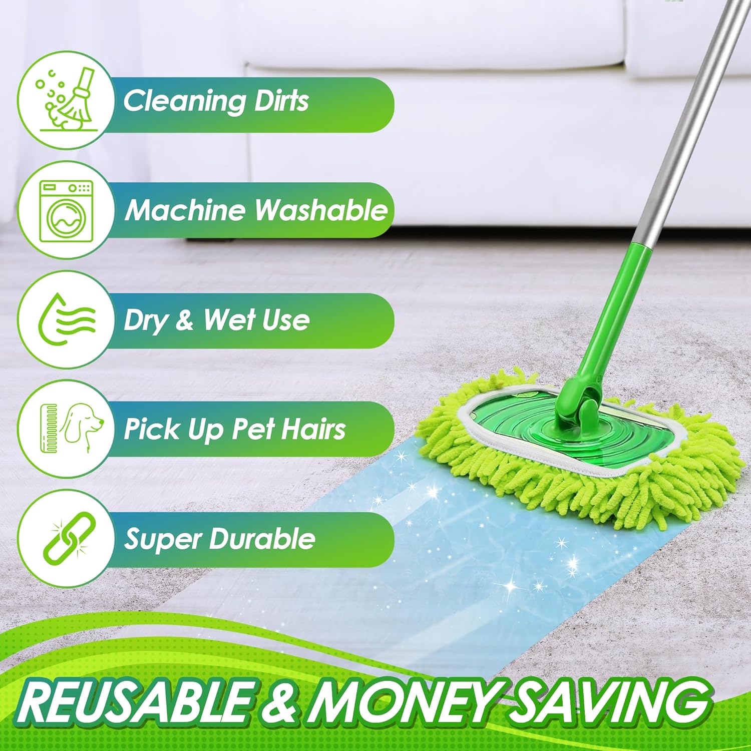 JEHONN Reusable Microfiber Mop Pads 4 Pack for Swiffer Sweeper