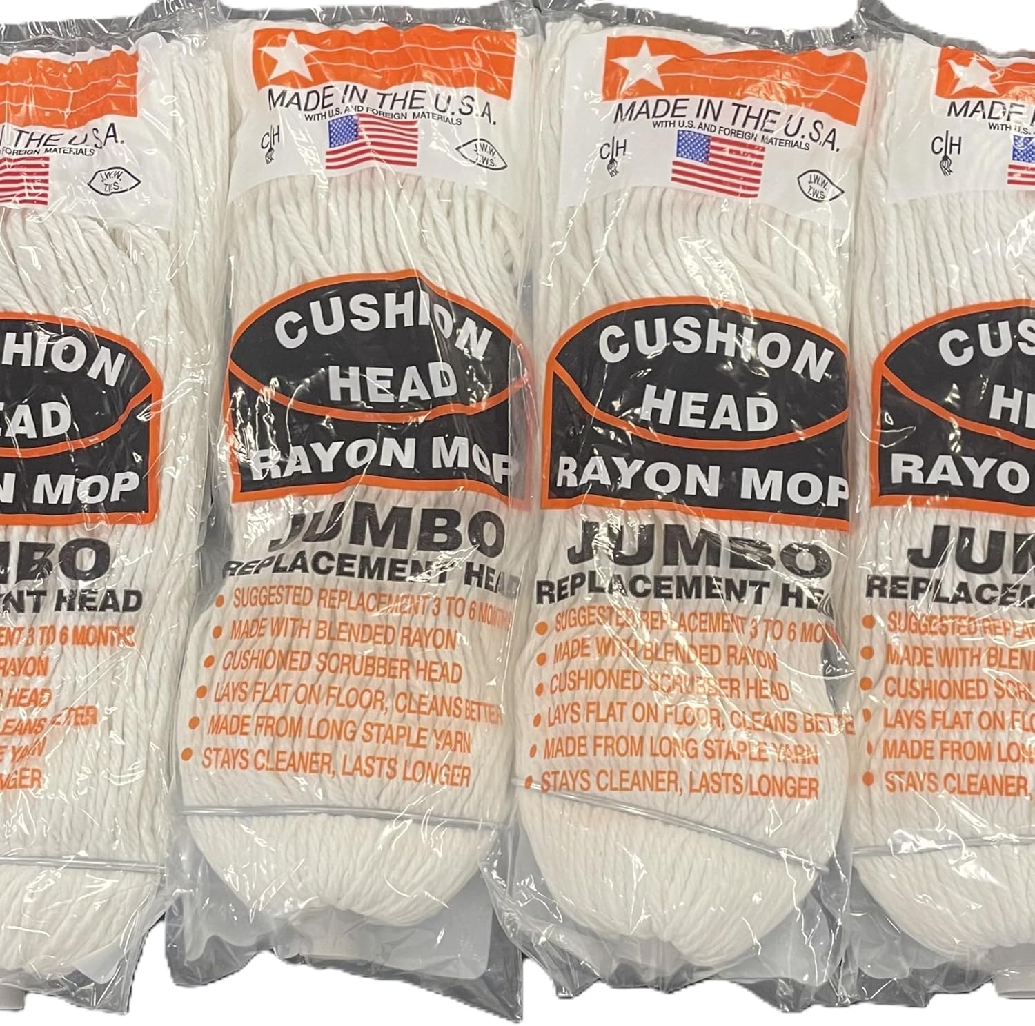 Cushion Head Jumbo Rayon Mop Head 4-Pack