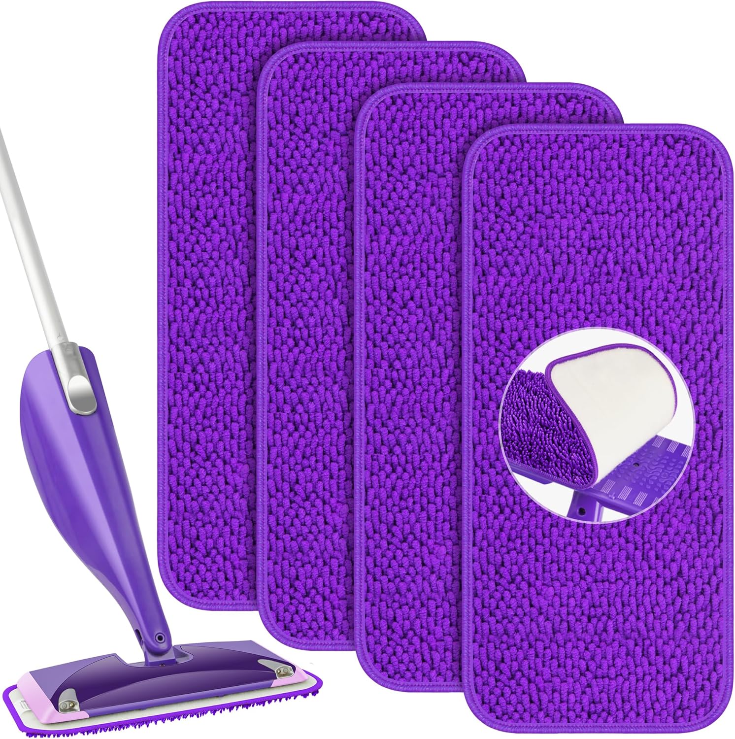 PAPCLEAN Reusable Mop Pads - 4 Pack Purple for Swiffer WetJet 1