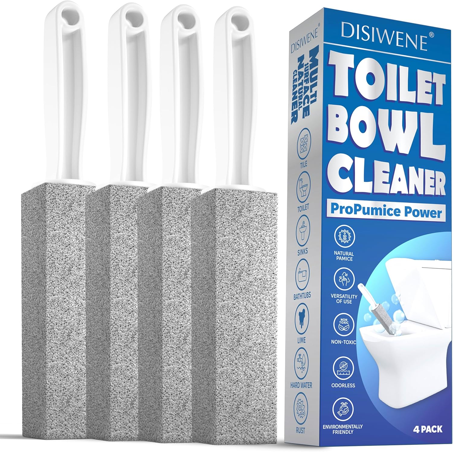 DISIWENE Pumice Stone Toilet Cleaner with Handle 4 Pack