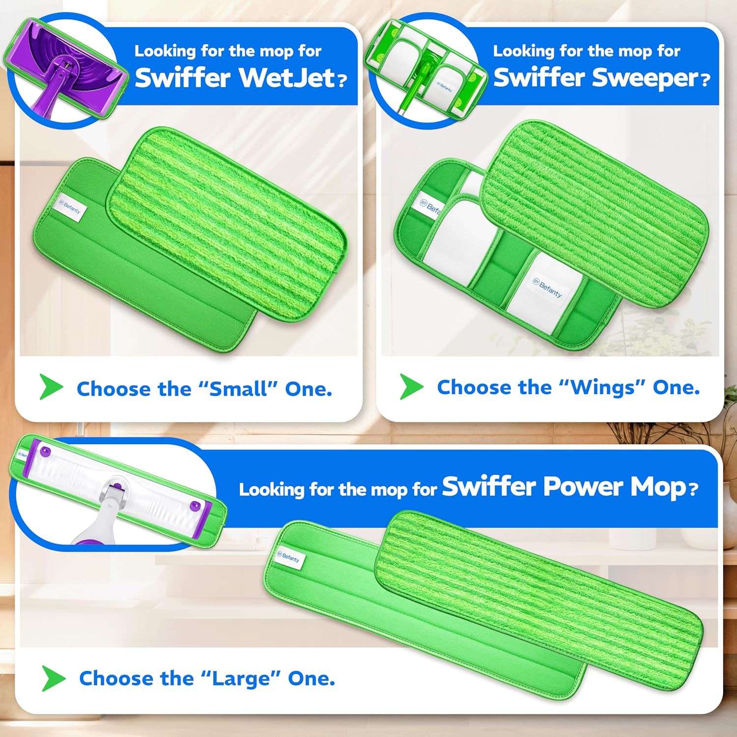 Befanty 4 Pack Reusable Microfiber Mop Pads with Scraper 1
