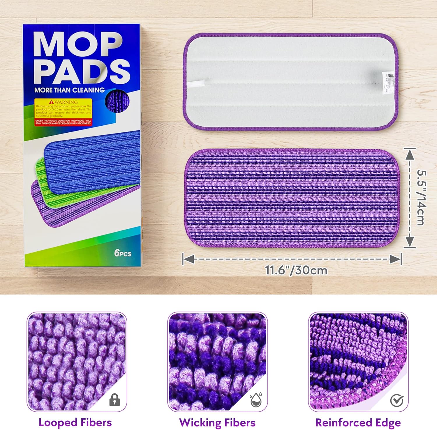 PAPCLEAN Reusable Mop Pads 6 Pack for Swiffer Wet Jet