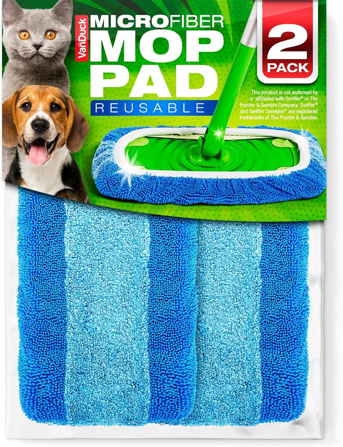 VanDuck Reusable Heavy Duty Mop Pads 2 Pack - Swiffer Compatible